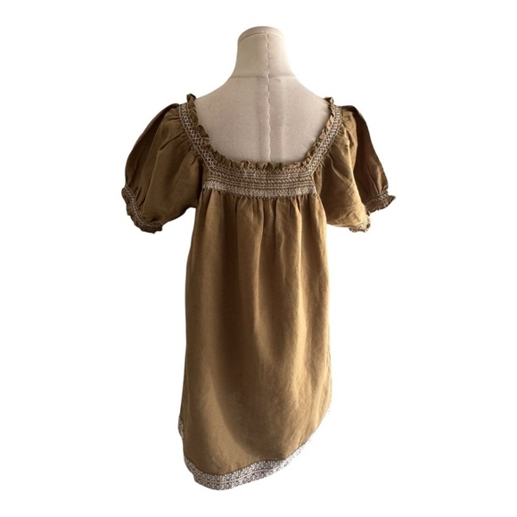 AMOUR VERT Smocked Embroidery Mini Dress Elm Green White Size M Sundress Sun - Picture 5 of 12